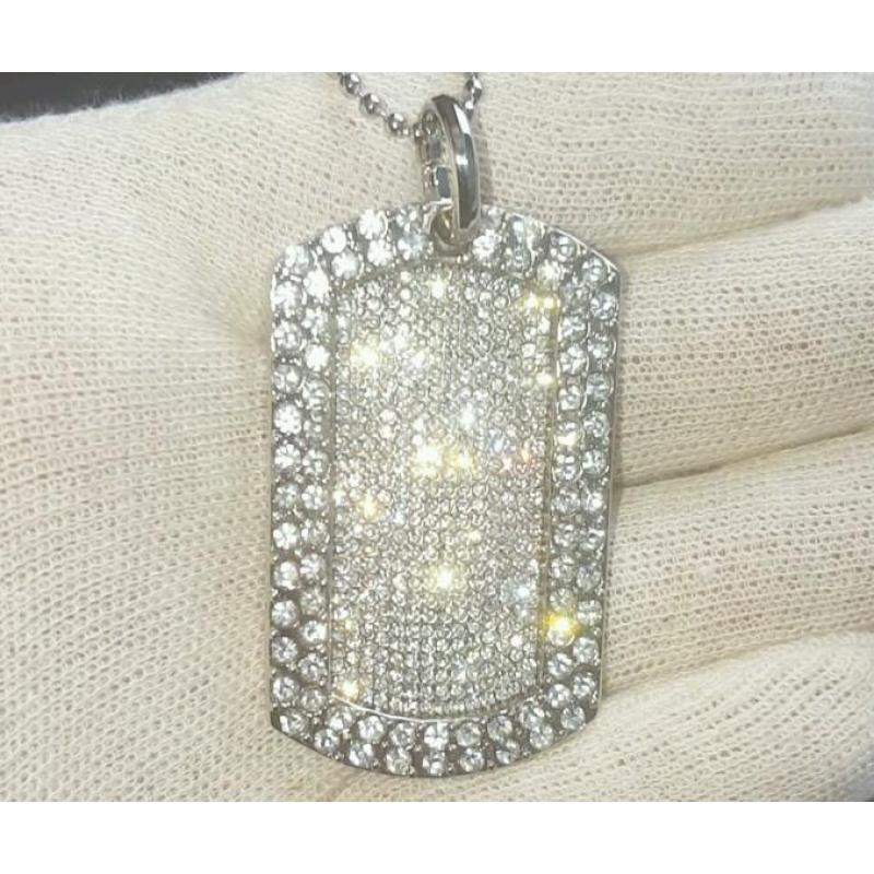Silver Diamond Dog Tag & Chain