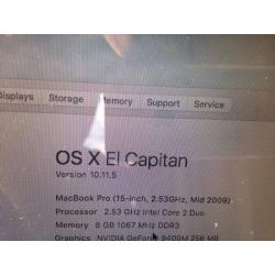 MacBook Pro 15inch/ Intel core 2 duo/ 8gb ram / 250GB SSD/ El