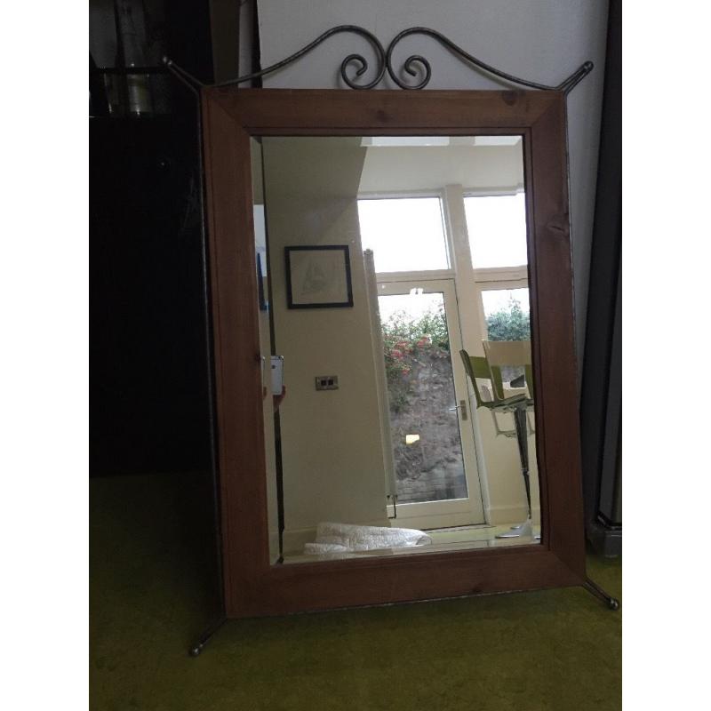 Large solid pine metal surround mirror