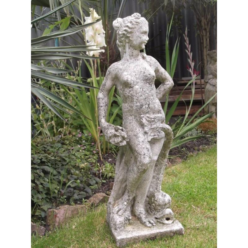 Beautiful Vintage Original Stone Lady Statue - Weathered Patina.