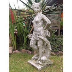 Beautiful Vintage Original Stone Lady Statue - Weathered Patina.