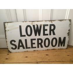 Vintage LOWER SALEROOM Enamel Shop Sign Worn Lovely