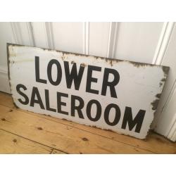 Vintage LOWER SALEROOM Enamel Shop Sign Worn Lovely