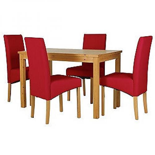 Lincoln Oak Effect 120cm Dining Table and 4 Red Chairs
