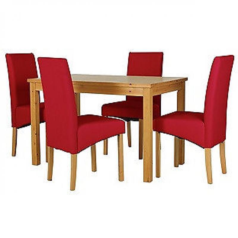 Lincoln Oak Effect 120cm Dining Table and 4 Red Chairs