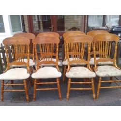 8 dining chairs,solid oak,carved back,clean cushion