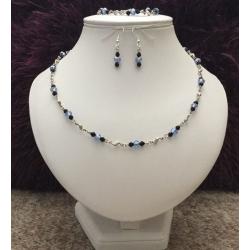 Handmade sea blue crystal 3 piece jewellery set