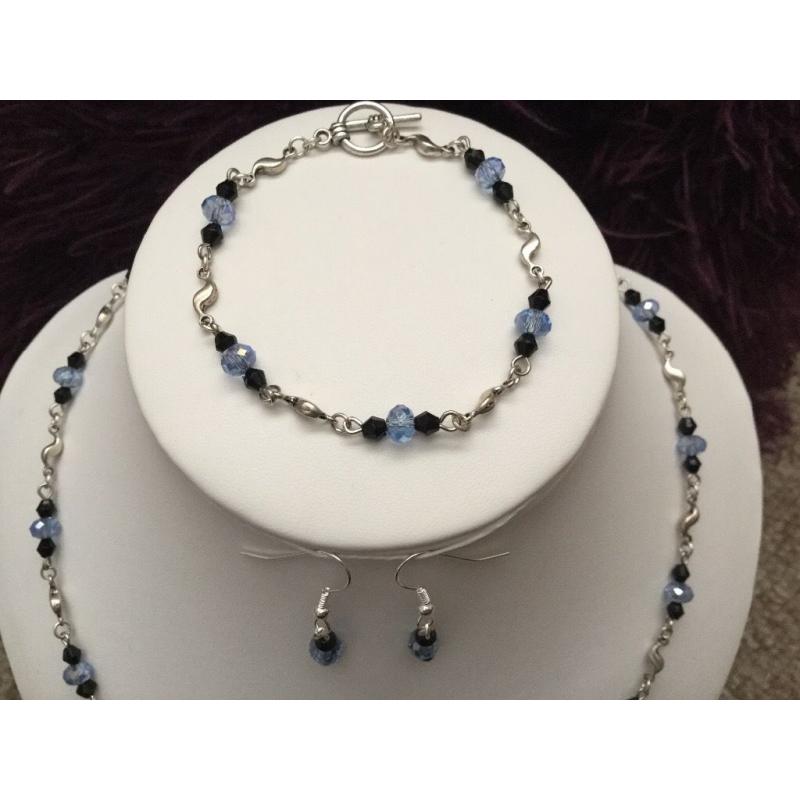Handmade sea blue crystal 3 piece jewellery set