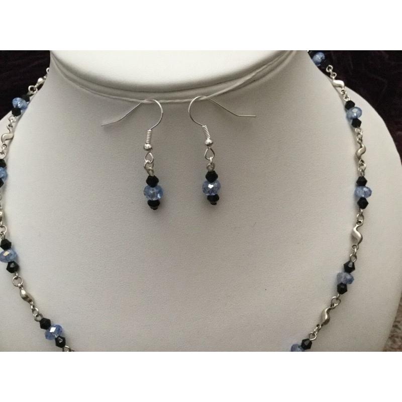 Handmade sea blue crystal 3 piece jewellery set