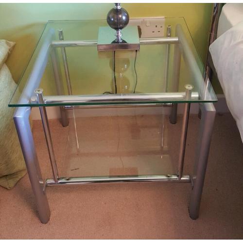 2 x Glass - metal bedside tables