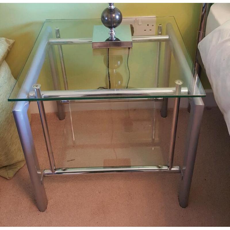 2 x Glass - metal bedside tables