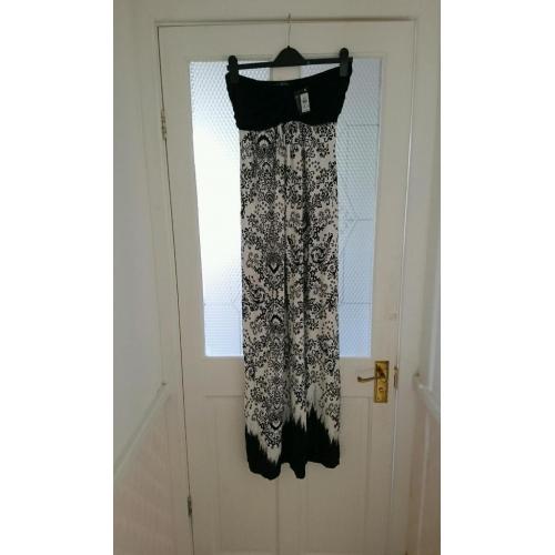 Brand new ladies strapless black & white long summer dress