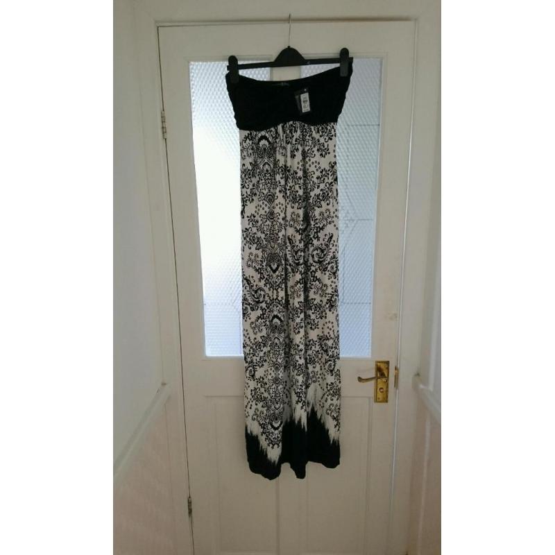 Brand new ladies strapless black & white long summer dress
