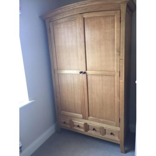 Sharwin solid oak double wardrobe with two drawers