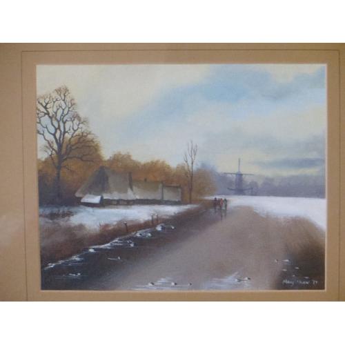 Vintage Landscape Painting by Well Known Bristol Artist Mary Shaw Nicely Framed Winter