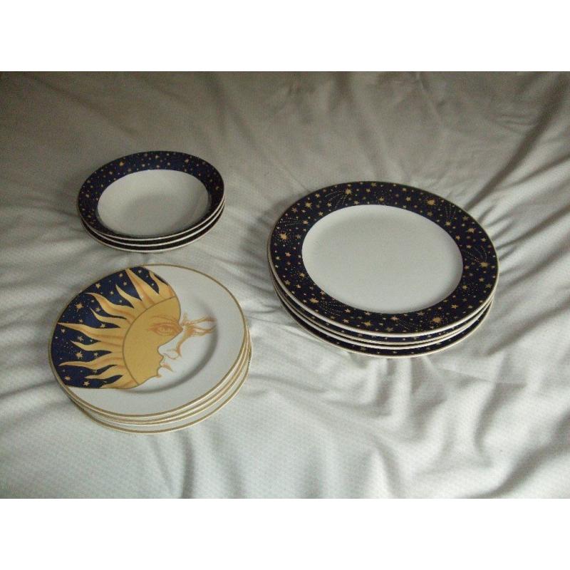 Sun and Moon design dinner plates, side plates and bowls