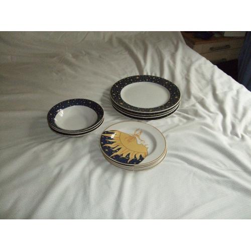 Sun and Moon design dinner plates, side plates and bowls