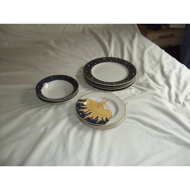 Sun and Moon design dinner plates, side plates and bowls