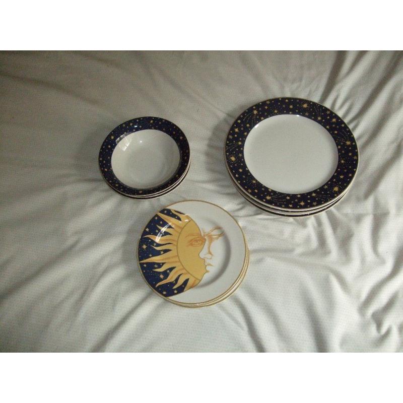 Sun and Moon design dinner plates, side plates and bowls