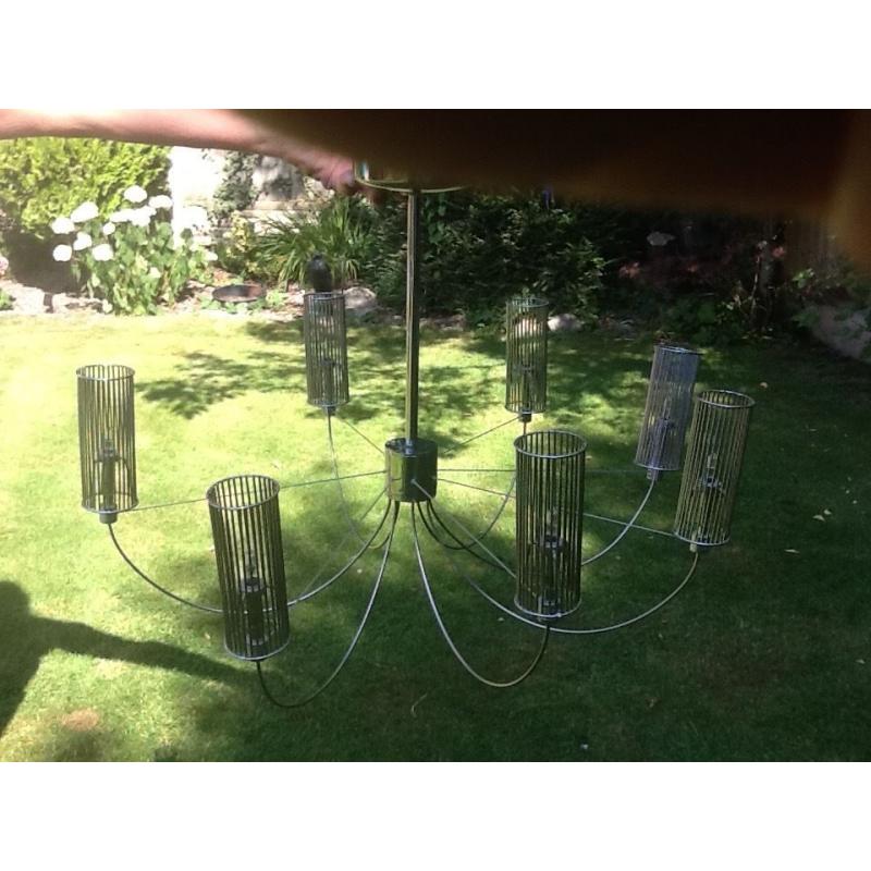 Modern silver Next ceiling light. 7 bulbs. 24 inch breadth by 18 inches high