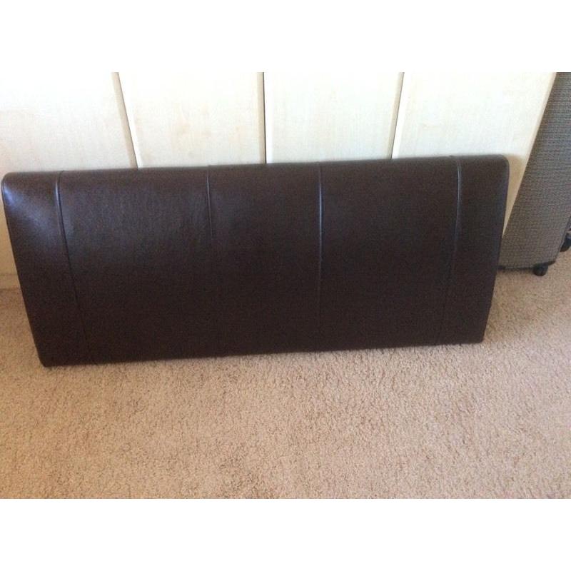DARK BROWN LEATHER 135CM HEADBOARD FOR 4 FOOT 6 INCHES DOUBLE BED