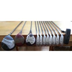 Full set of quality golf clubs with Ping stand bag, balls and tees
