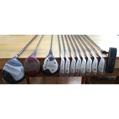 Full set of quality golf clubs with Ping stand bag, balls and tees