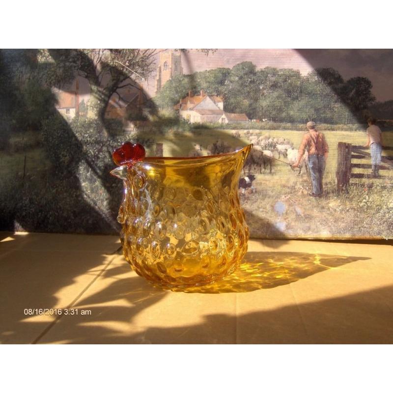 Vintage Amber Glass Hen Handmade Glass Jar