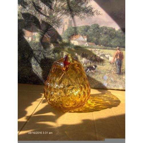 Vintage Amber Glass Hen Handmade Glass Jar