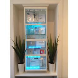 Beauty salon shop retail display glass lockable lights cabinets