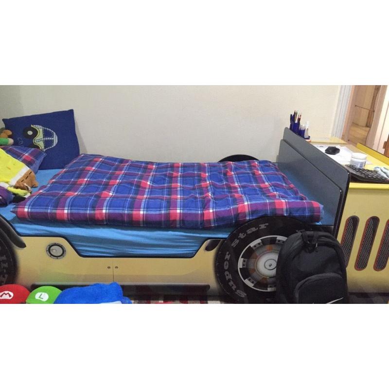 Jeep bed for kids with memory foam mattress