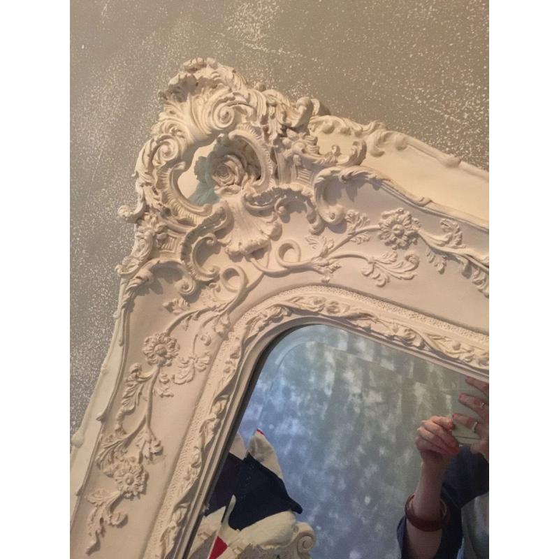 French antique large white mirror