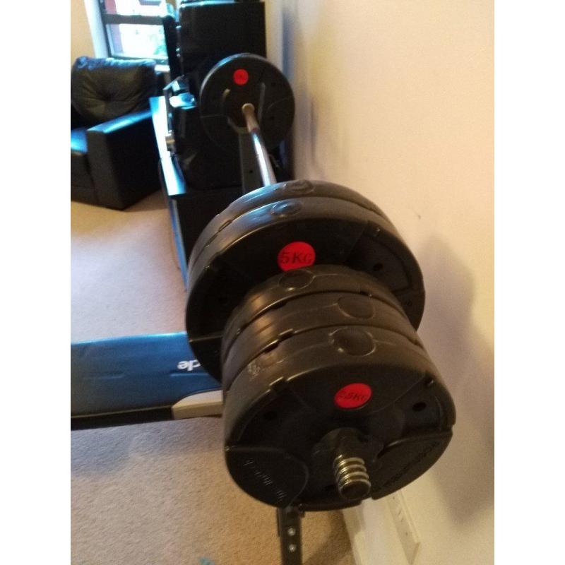 Multi-purpose bench, weights and bar for sale in Manchester.