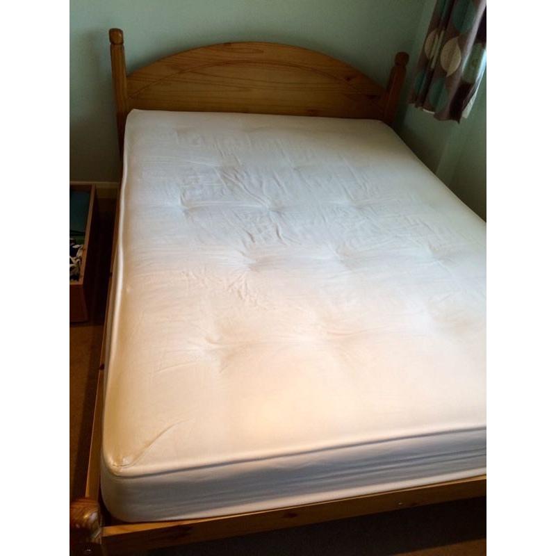 Pine double bed (incl mattress)