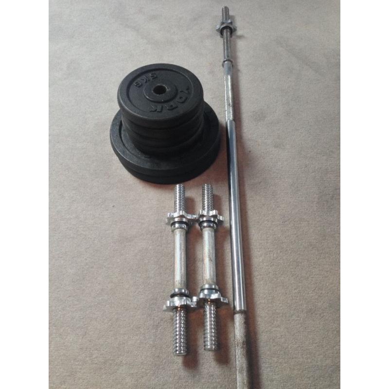 York Cast Iron Weight Set (1 x Barbell, 2 x Dumbbells, 2 x 10kg plates, 4 x 5kg plates)