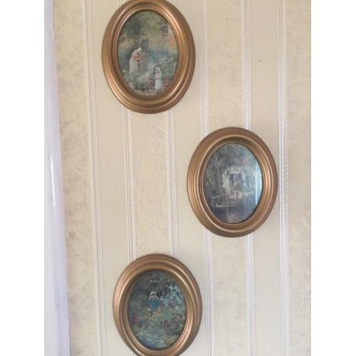 3 Small Oval Framed Pictures