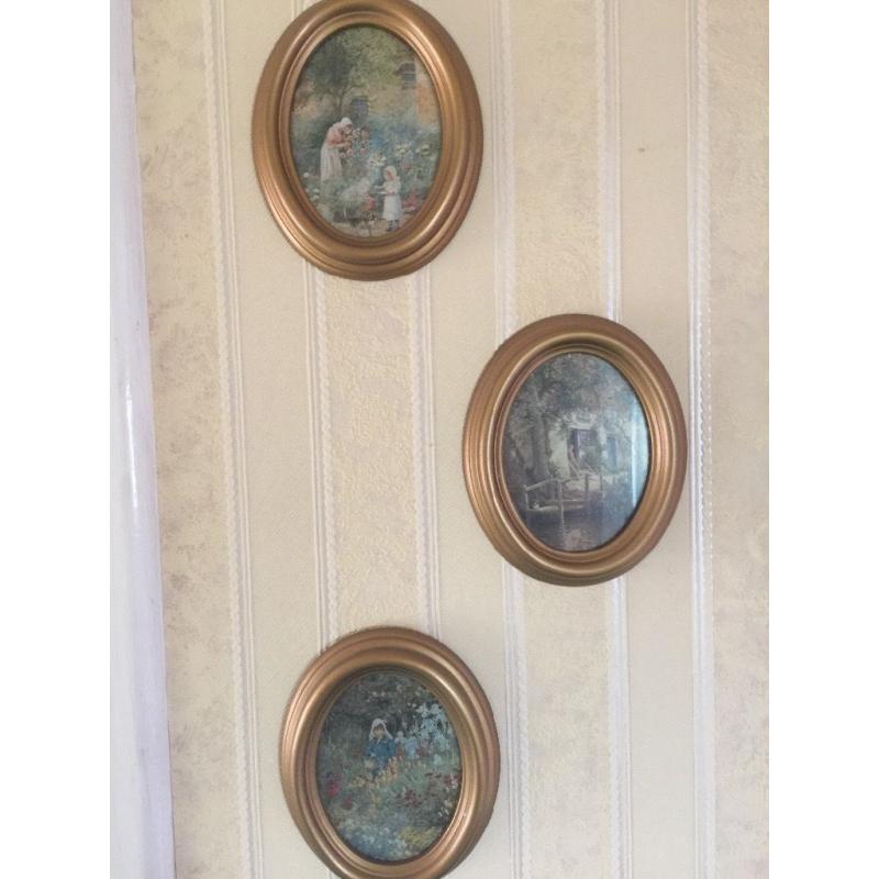 3 Small Oval Framed Pictures
