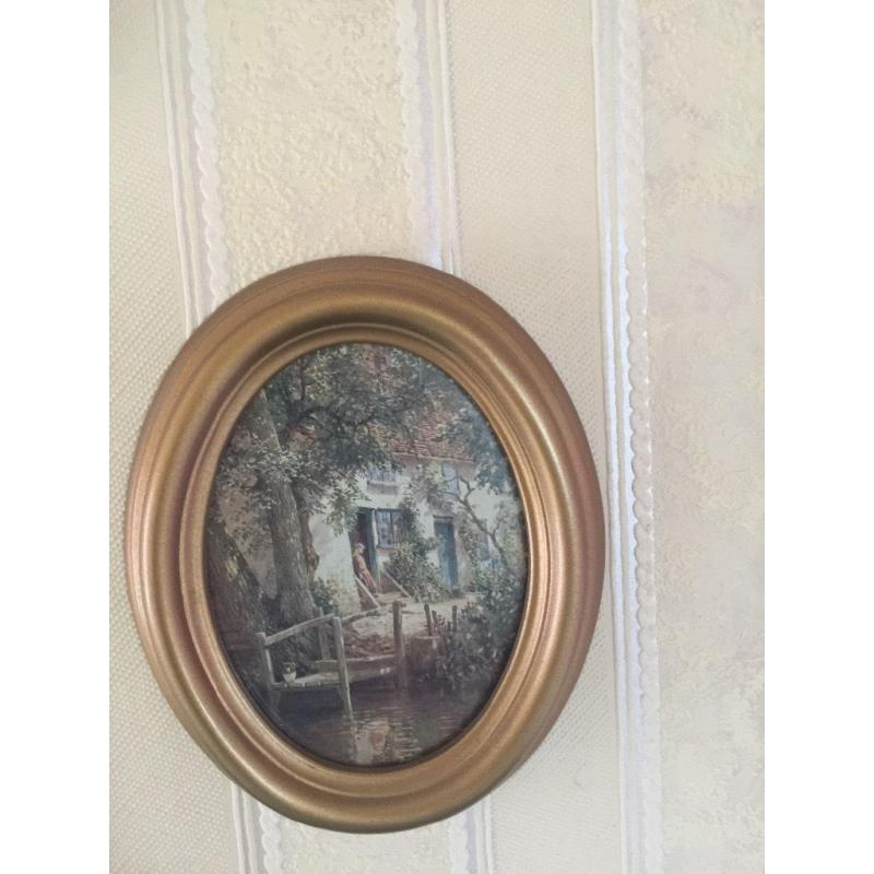 3 Small Oval Framed Pictures