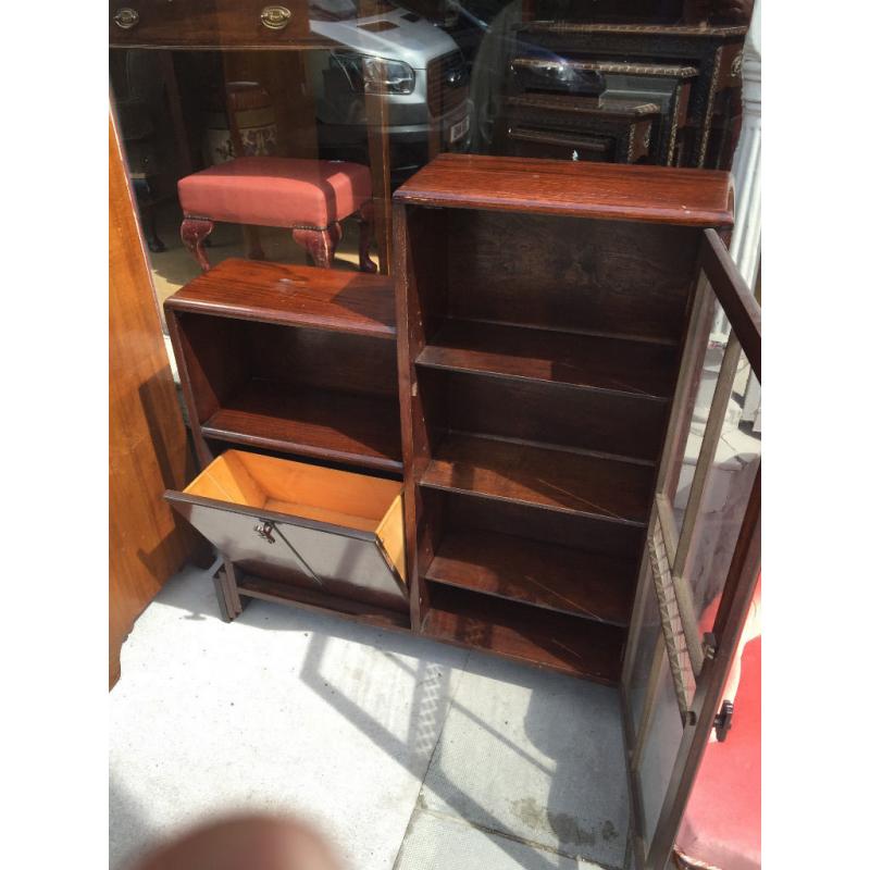 Art Deco oak Bookcase- must be seen . Really unusual . Size W 36in D 9in H 43in. Free Local Deliver