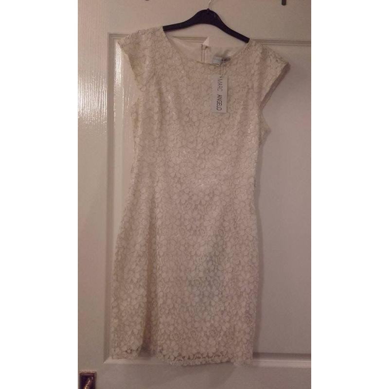 Brand New Marc Angelo Gold Metallic Lace Fitted Dress Size 10 Never Worn