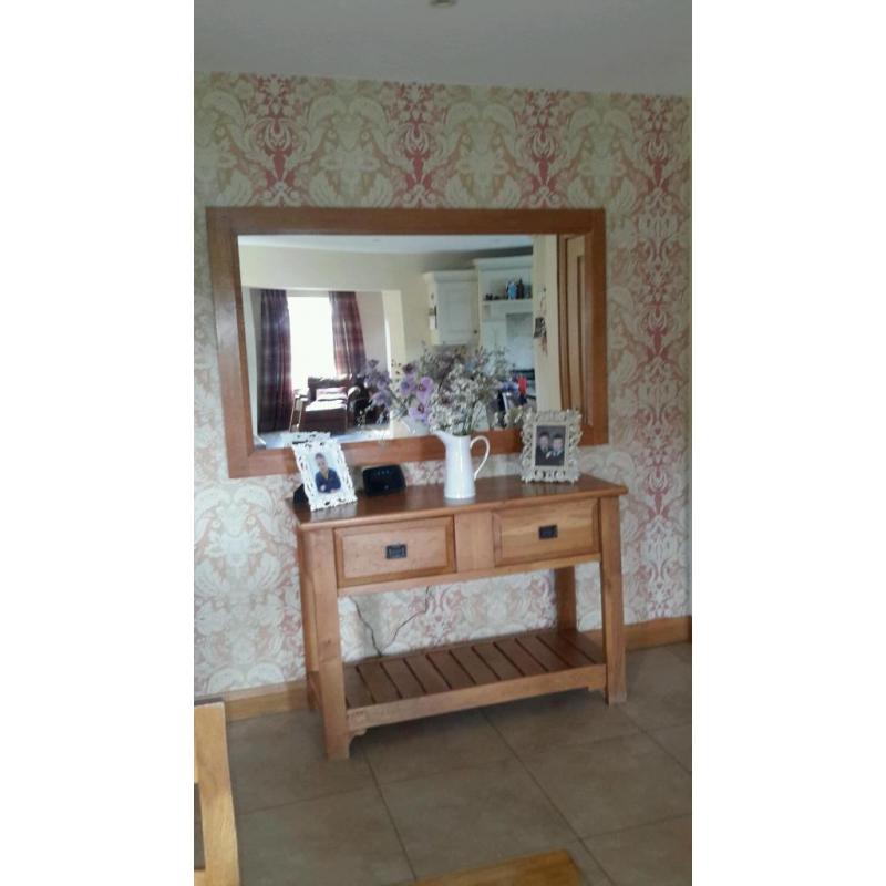 Solid oak sideboard and oak mirror