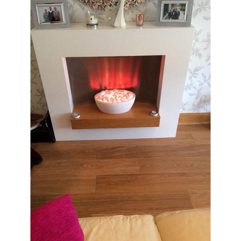 White and wood fire and surround