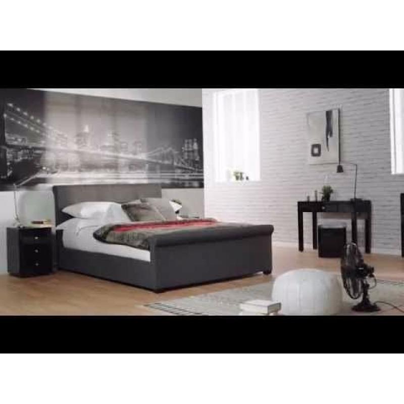 BRAND NEW IN BOX - DREAMS GREY FABRIC OTTOMAN DOUBLE BED