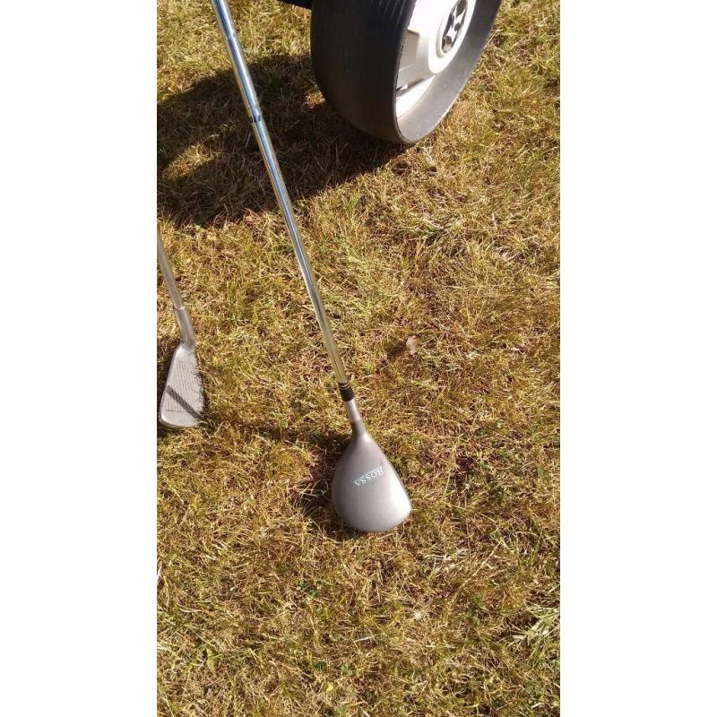 Ladies/Junior golf set, shoes, bag, trolley (2 tartan wood covers)
