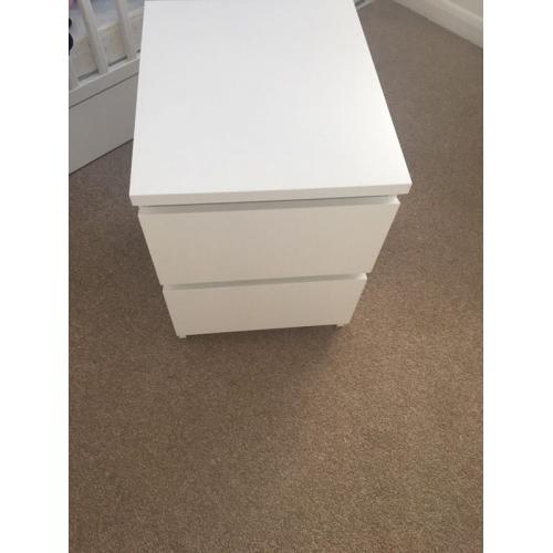 White IKEA bedside drawers