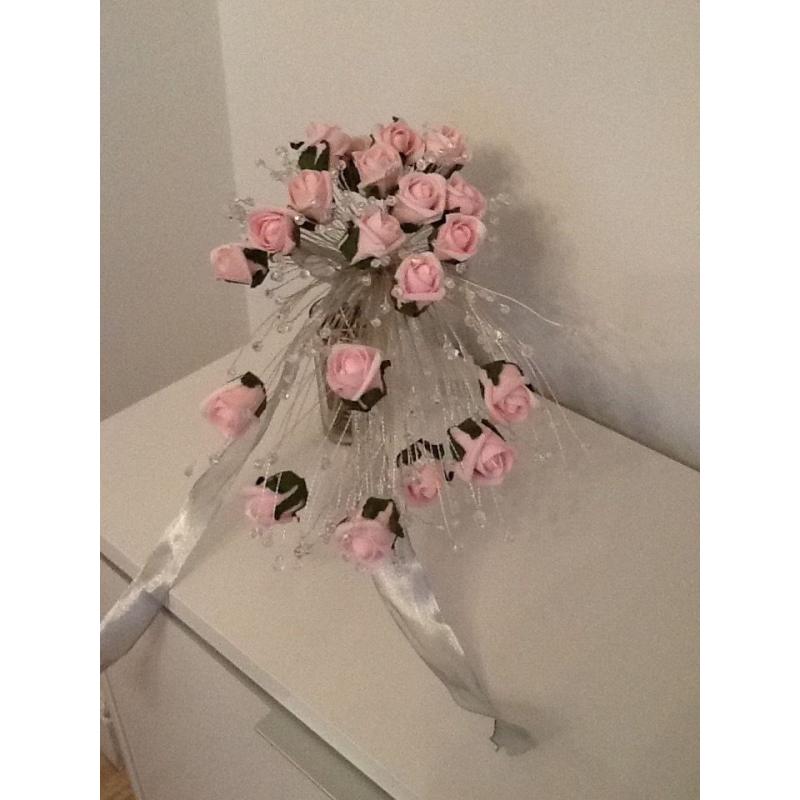 Swarovski Elements Crystal & Rose Fall Cascade Wedding Bouquet.