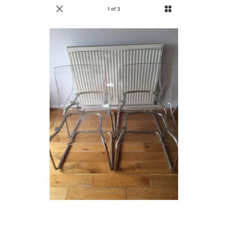 4 or 2 ikea tobias clear plastic Perspex chairs chrome legs