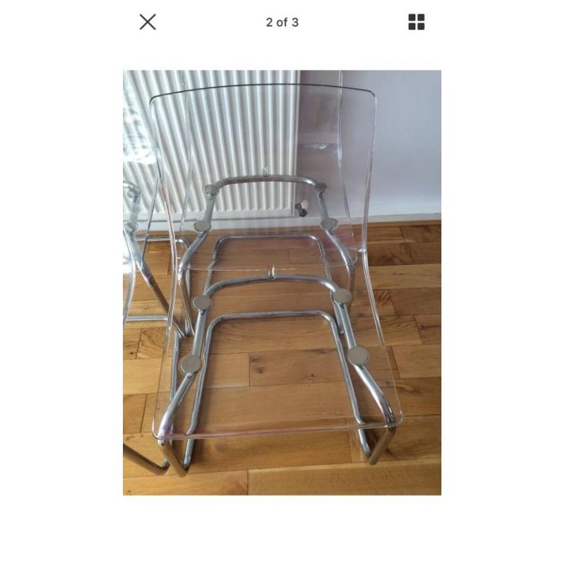 4 or 2 ikea tobias clear plastic Perspex chairs chrome legs