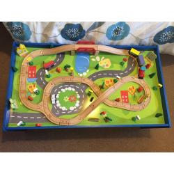 Chad Valley wooden table and train set