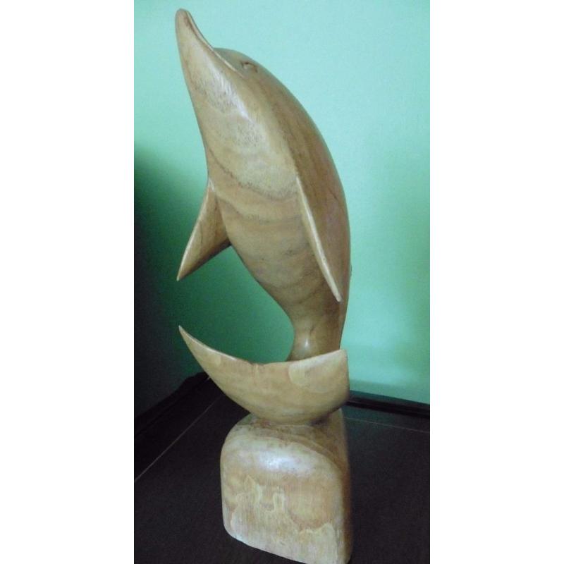 Large wooden dolphin ornament